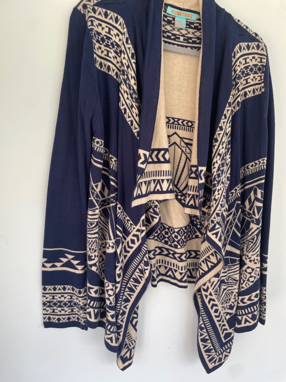 Flying Tomato Tribal Print Open-Front Cardigan Sweater - Black & Cream - Picture 4 of 6